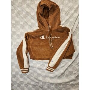 Champion Reverse Weave Corduroy Cropped Hoodie White Stripe Medium‎
